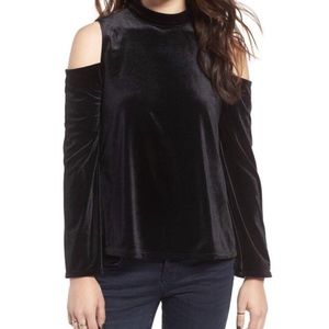 Anthropologie Moon River Velvet Cold Shoulder Top